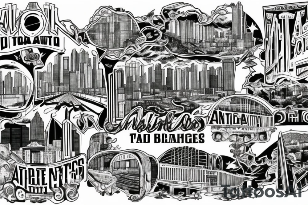 Mural of Atlanta connecting to a mural of Chicago through a bridge tattoo idea