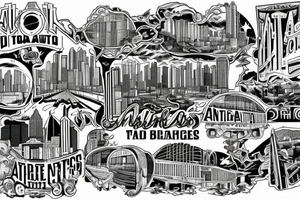 Mural of Atlanta connecting to a mural of Chicago through a bridge tattoo idea