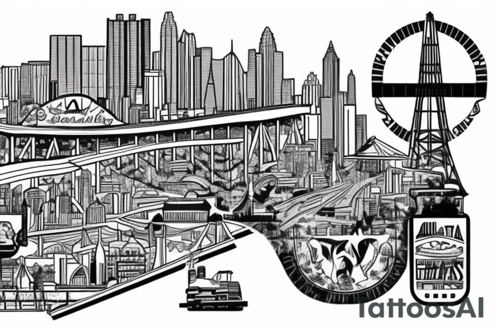 Mural of Atlanta connecting to a mural of Chicago through a bridge tattoo idea
