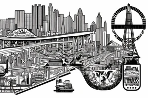 Mural of Atlanta connecting to a mural of Chicago through a bridge tattoo idea