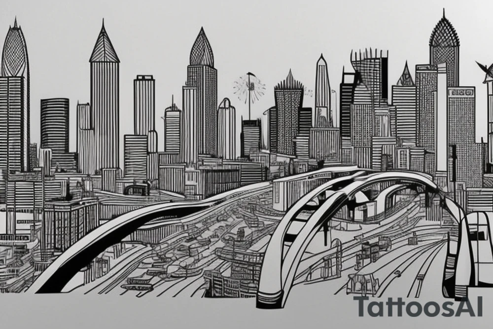 Mural of Atlanta connecting to a mural of Chicago through a bridge tattoo idea