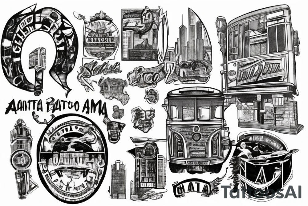 Mural of Atlanta connecting to a mural of Chicago tattoo idea