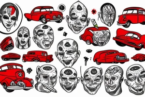 Red car with funny head tattoo idea