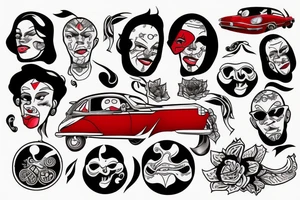 Red car with funny head tattoo idea