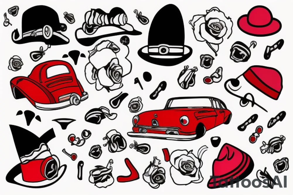 Red car with funny hat tattoo idea