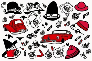 Red car with funny hat tattoo idea