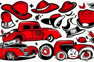 Red car with funny hat tattoo idea
