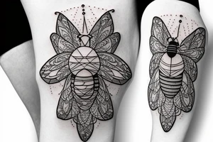 A geometric alchemy and realistic bee tattoo idea