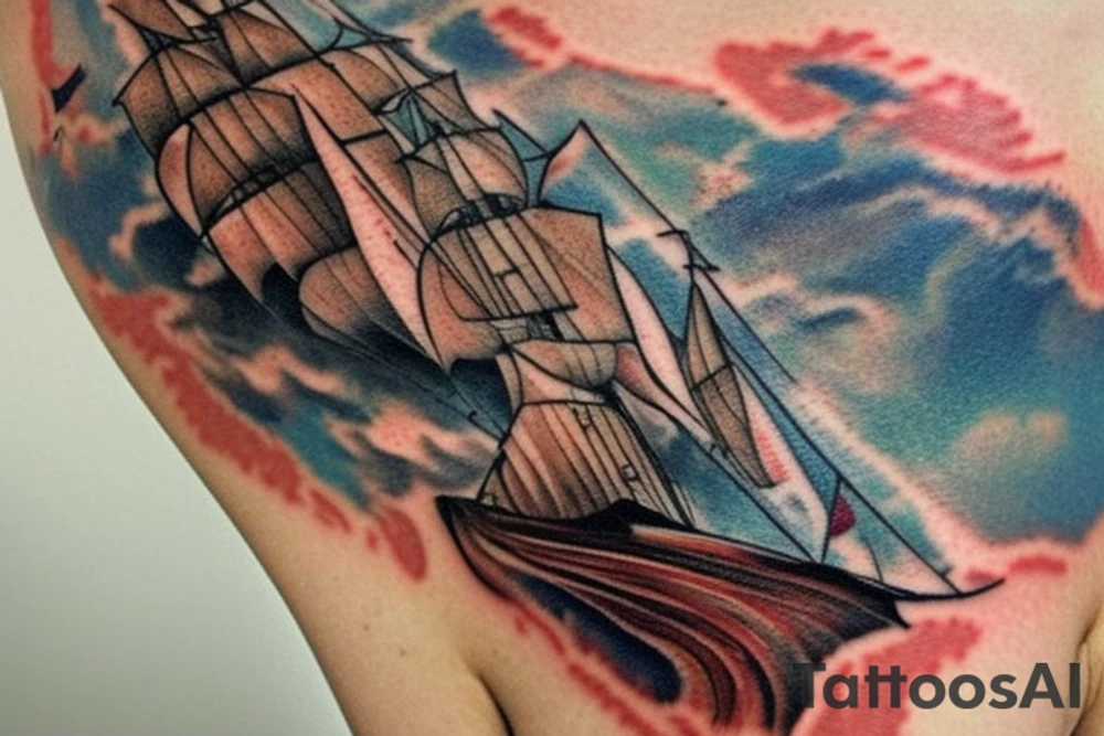 Das Hauptelement des Tattoos ist ein detailliertes Vikingerschiff, das im Zentrum der Vorlage platziert ist. Das Schiff sollte stilisiert sein, mit geschwungenen Linien und Drachenköpfen am Bug. Es kann von Wellen umgeben sein, um eine gewisse Dynamik zu vermitteln.
Über dem Vikingerschiff befindet sich das Aegishjalmur-Symbol, auch bekannt als "Helm der Awe". Es ist ein kreisförmiges Symbol mit verzweigten Linien und Runen. Es sollte über dem Schiff schweben und einen starken, schützenden Eindruck vermitteln.
Darüber schwebt der Mjölnir, der Hammer des nordischen Gottes Thor. Der Mjölnir sollte kraftvoll und detailliert dargestellt werden, mit gravierten Runen oder Knotenmustern, um ihm zusätzliche Bedeutung zu verleihen.
Unterhalb des Vikingerschiffs und der Aegishjalmur-Symbolik befindet sich der Vegvisir, ein altes nordisches Kompasssymbol. Der Vegvisir sollte rund sein, mit verschiedenen ineinander verschachtelten Symbolen und Runen. Es soll eine Art Führung und Orientierung repräsentieren.
An den Seiten des Tattoos können stilisierte Zweige des Yggdrasil-Baums verlaufen, der die neun Welten der nordischen Mythologie verbindet. Die Zweige können miteinander verwoben sein und können zusätzliche Elemente wie Raben oder andere Tiere enthalten.
Schließlich kann das Wort "Wyrd" in stilisierter nordischer Schrift unterhalb des Tattoos platziert werden. "Wyrd" steht für das Schicksal oder den Verlauf des Lebens und symbolisiert den Glauben an das Schicksal in der nordischen Mythologie. tattoo idea