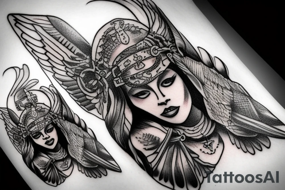 Athena goddess tattoo with owl on head tattoo idea