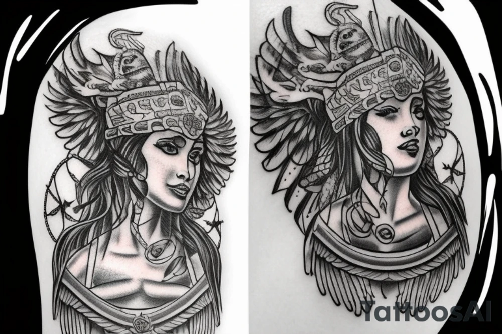 Athena goddess tattoo with owl on head tattoo idea