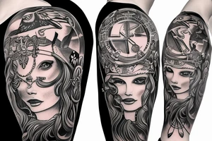 Fantasy Athena goddess tattoo with owl on head tattoo idea