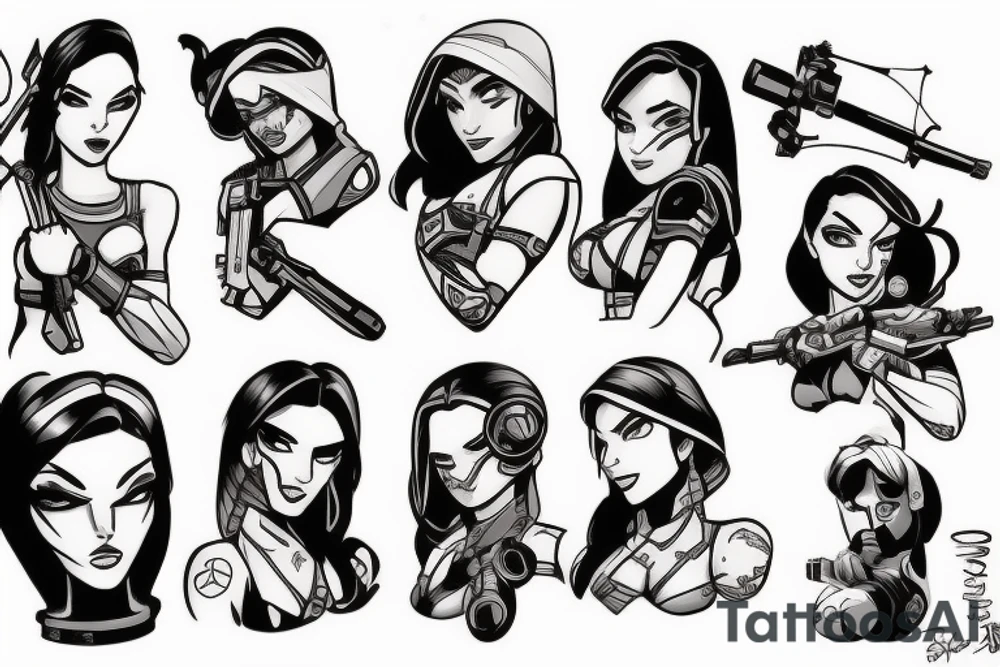 Ana from overwatch with a huge weapon tattoo idea