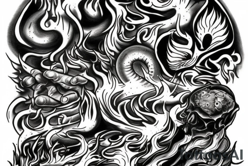 Creation of Adam with some fire around tattoo idea
