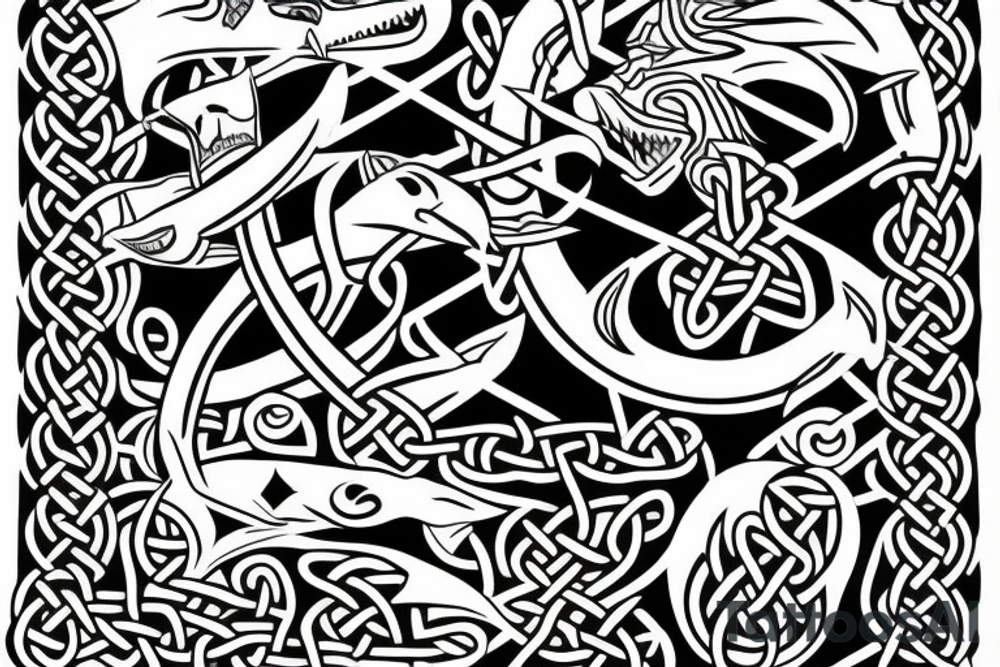 Viking tatoo, Shark, celtic, triskele, shark head is in triskele, lower leg tatoo tattoo idea