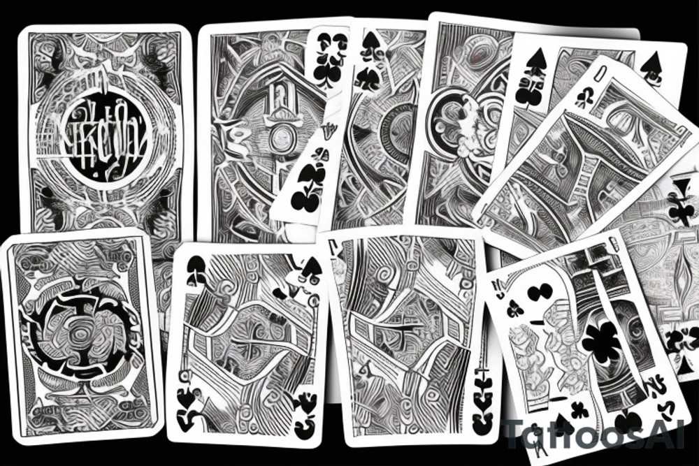 stack of books and playing cards tattoo idea