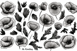 Fine line poppy flowers blowing in the wind tattoo idea
