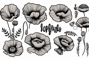 Fine line poppy flowers blowing in the wind tattoo idea