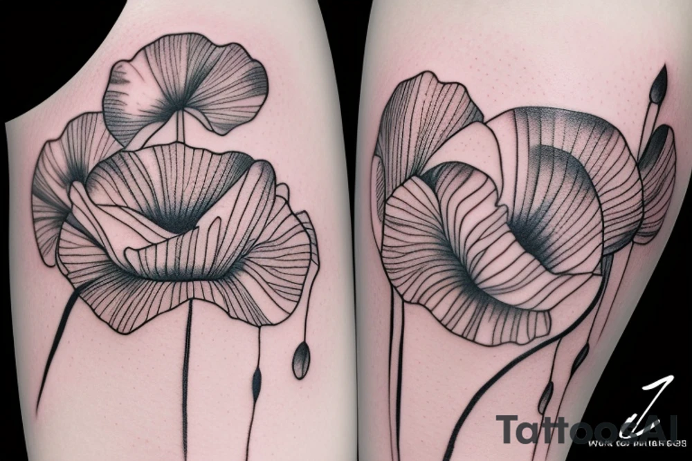 Fine line poppy flowers blowing in the wind tattoo idea