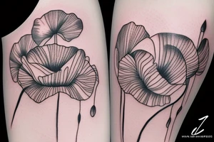 Fine line poppy flowers blowing in the wind tattoo idea