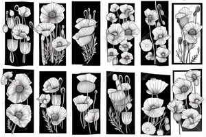 Fine line poppy flowers blowing in the wind tattoo idea