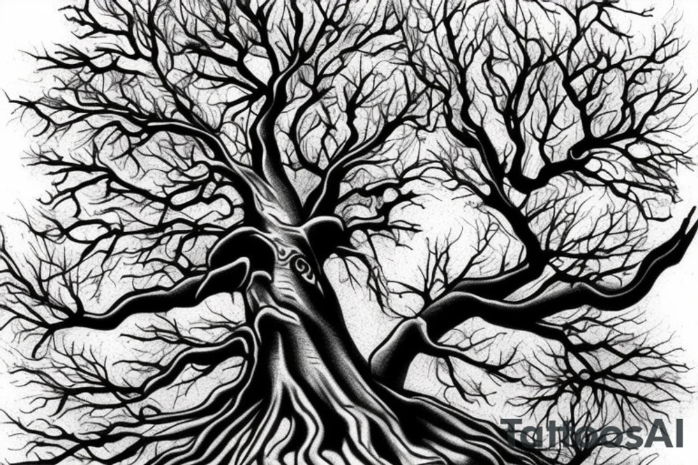 Old oak in realistic Style. tattoo idea