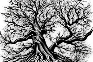 Old oak in realistic Style. tattoo idea