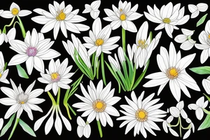 Aster flower, snowdrop flower, and chrysanthemum flower intertwined. tattoo idea
