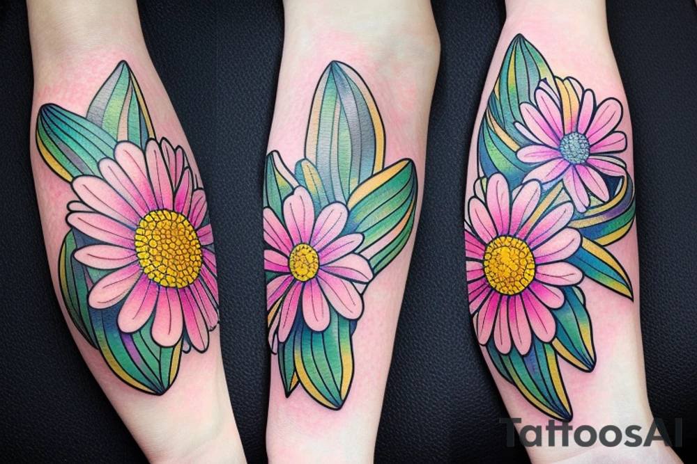 Aster flower, snowdrop flower, and chrysanthemum flower intertwined. tattoo idea