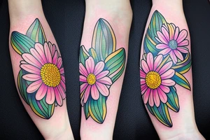 Aster flower, snowdrop flower, and chrysanthemum flower intertwined. tattoo idea