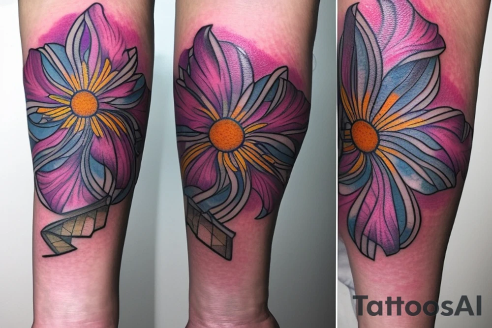 Aster flower and morning glory flower on inside of forearm tattoo idea