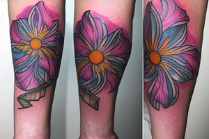 Aster flower and morning glory flower on inside of forearm tattoo idea