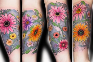 Multicolored Gerbera Dasies on inner forearm tattoo idea