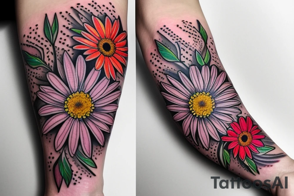 Multicolored Gerbera Dasies on inner forearm tattoo idea
