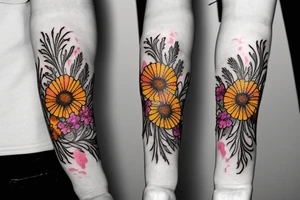 Yellow Carnations and Multicolored Asters on inner forearm tattoo idea