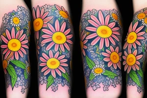 Multicolored daisies on inner forearm tattoo idea