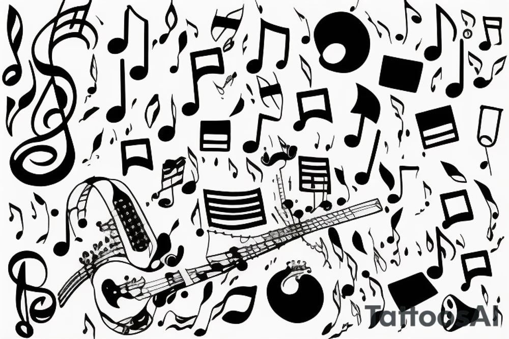 Clouds with music notes tattoo idea