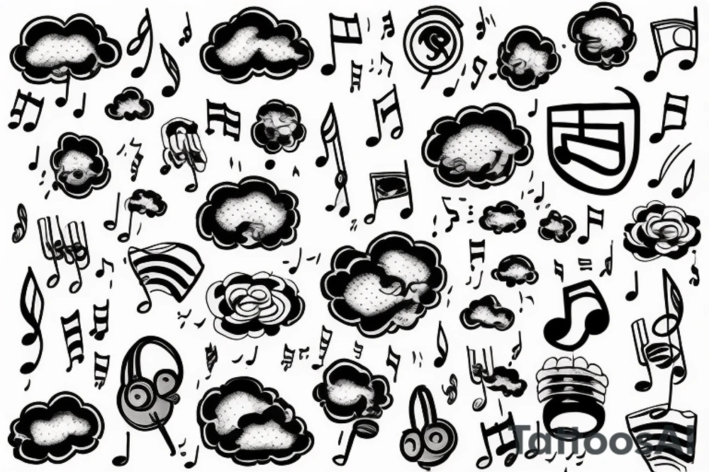 Clouds with music notes tattoo idea