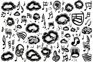 Clouds with music notes tattoo idea
