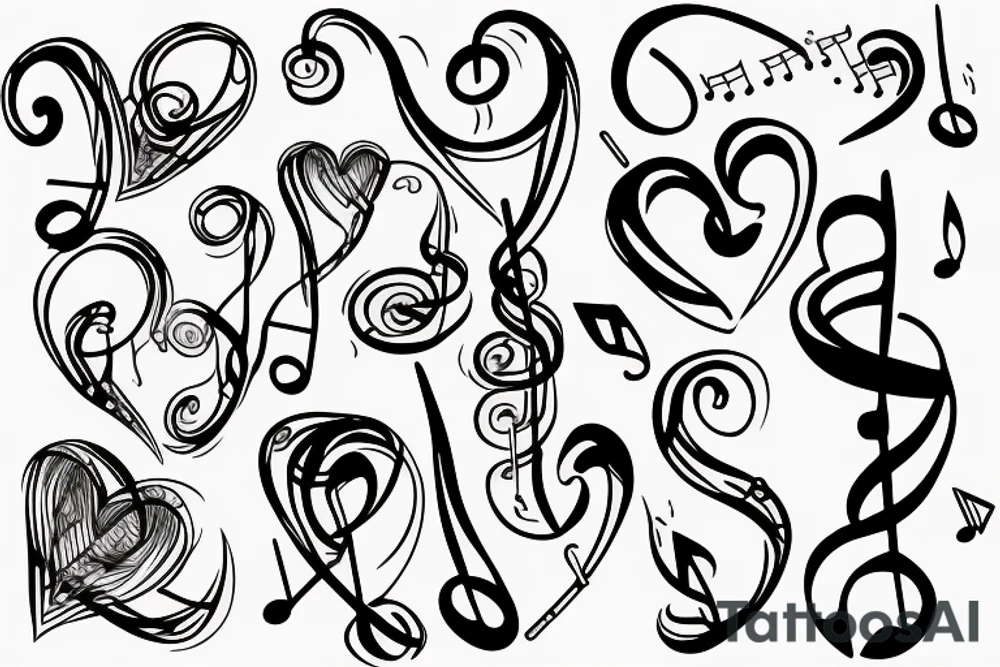Musical notes coming from a heart tattoo idea