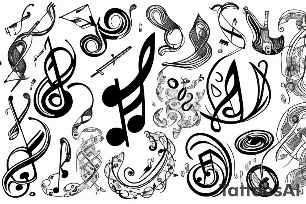 Musical notes coming from a heart tattoo idea