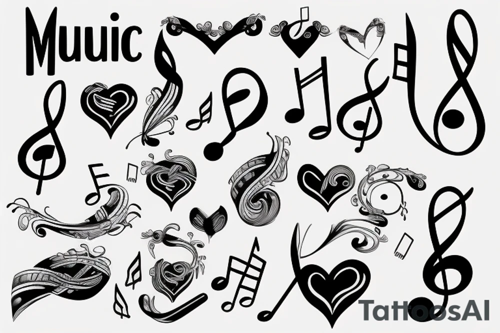 Musical notes coming from a heart tattoo idea