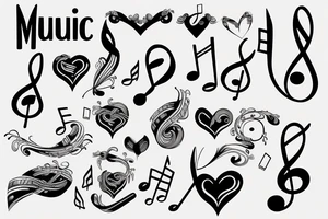Musical notes coming from a heart tattoo idea