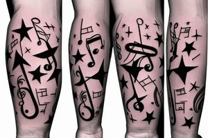 Shooting stars with musical notes on inner forearm tattoo idea