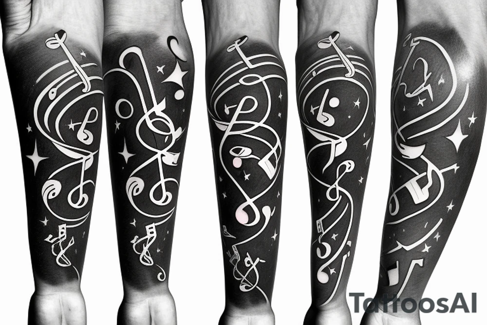 Shooting stars with musical notes on inner forearm tattoo idea