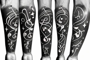 Shooting stars with musical notes on inner forearm tattoo idea