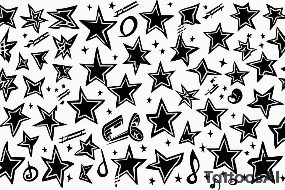 Shooting stars with musical notes on inner forearm tattoo idea