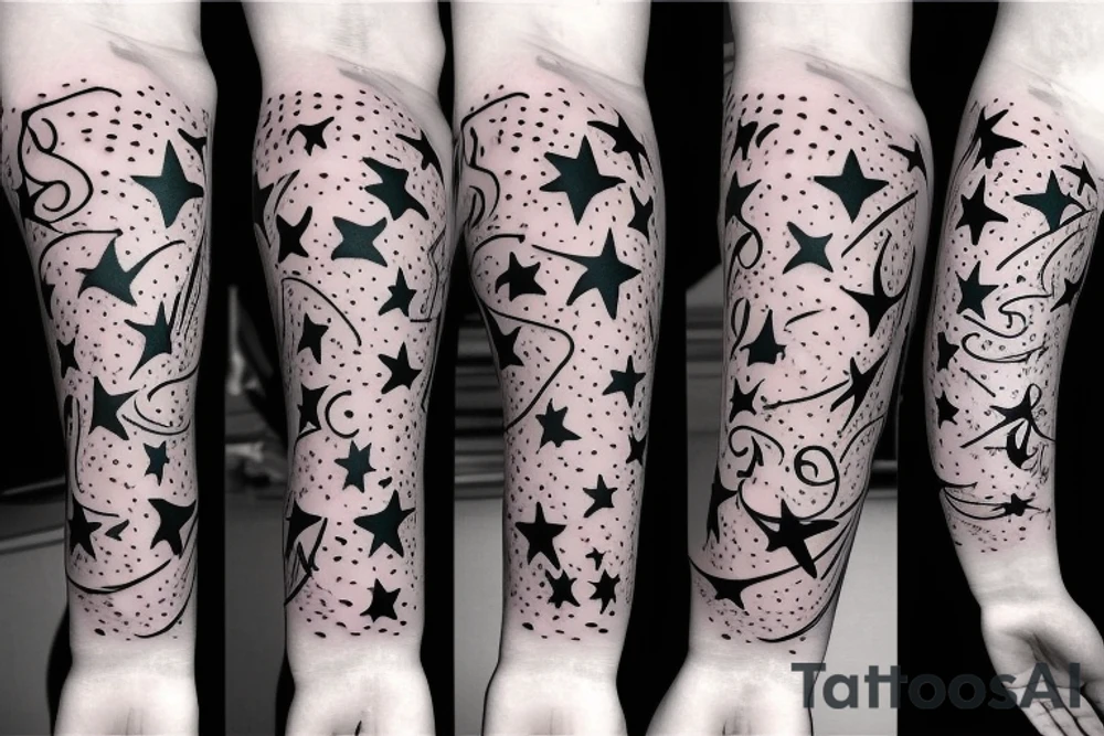 Shooting stars with musical notes on inner forearm tattoo idea