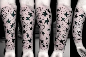 Shooting stars with musical notes on inner forearm tattoo idea