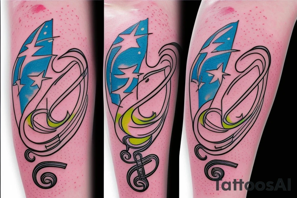 Colorful Shooting stars with musical notes on inner forearm tattoo idea